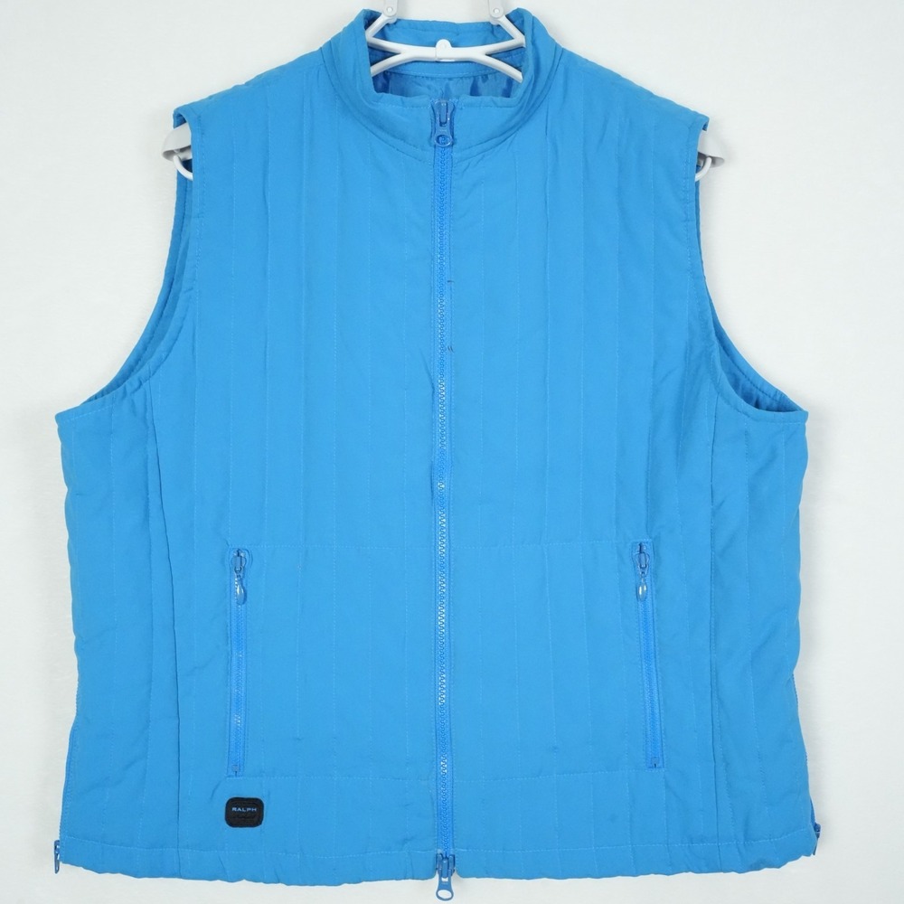 Ralph Lauren Womens Blue Quiltedโ Puffer Vest Full Zip Mock Neck Size Large